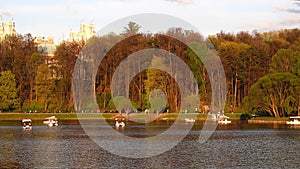 Beautiful clean European park with a beautiful view of the lake