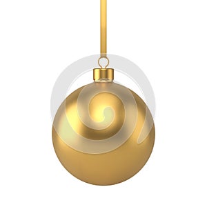 Beautiful clean metallic golden Christmas tree decor ball with shine glare rope hanging on spruce