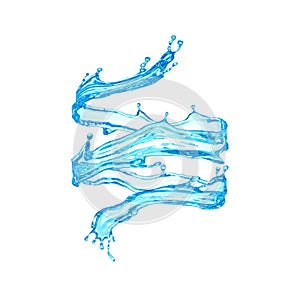 Beautiful clear blue water splash isolated on white background. 3d rendering, 3d illustration