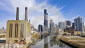 Beautiful Clear Day Aerial View Chicago Illinois Skyline