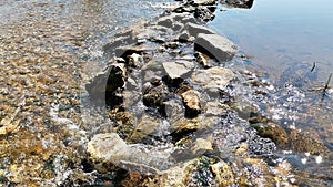 Beautiful clear water of lake and stones