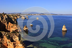 Beautiful cliff formations, Atlantic Coast, Lagos, Western Portugal.