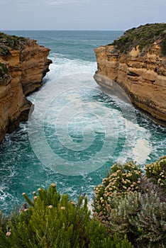 Beautiful cliffs and wavy sea at the Great Ocean Road in Australia