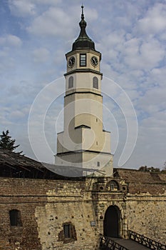 Beautiful clock tower on the territory of the Belgrade fortress. Serbia