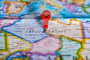 A beautiful macro shot at Colourful and Detailed map of the Sahara Desert photo
