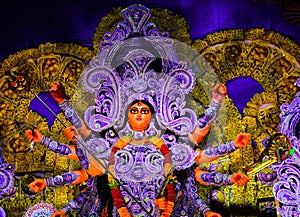 Beautiful Close up shot Of Goddess Durga Idol.