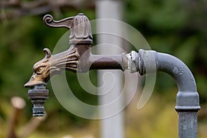 Beautiful closed water tap in the garden