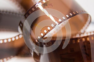 A beautiful closeup of an analogue photo film on a white background.