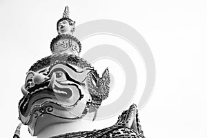 Beautiful closeup the Giant At the Wat arun in Bkk,Thailand - black and white