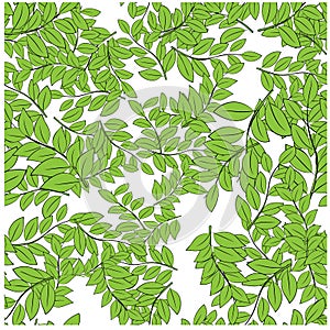 Beautiful closeup of green leaves for decoration design. Abstract green color background. Vector fabric seamless pattern