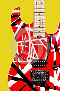 Beautiful closeup red and white electric guitar