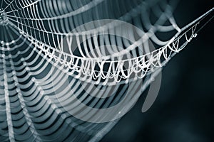 A beautiful closeup of a spider web in marsh. Web with water droplets in morning light. Beautiful marsh scenery.