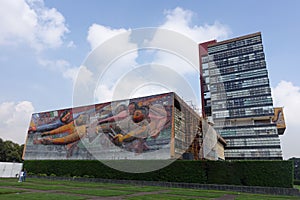 Beautiful closeup view of a mural outside of the main administration building of UNAM photo