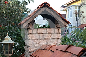 Beautiful closeup view of a stoned chimney oven for grilling in Croatia