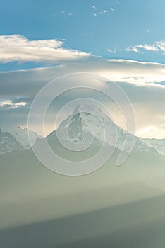The beautiful clouds over Annapurna mountain range view from Poon Hill, Nepal during the morning sunrise.