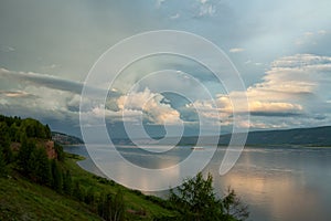 Beautiful clouds over a large river.