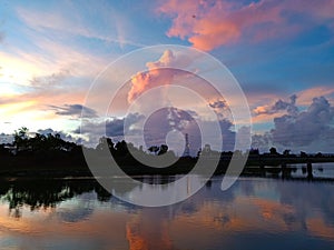 Beautiful clouds reflected in Yilan Dongshan River