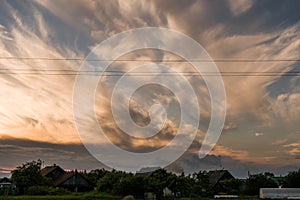 Beautiful clouds at sunset, warm summer