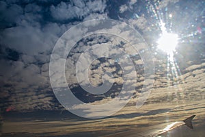 Beautiful cloudscape and blue sky from aerial view, nature view from above the sky and clouds. White clouds and blue sky view like