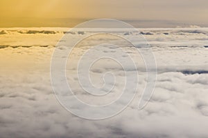 Beautiful cloudscape and blue sky from aerial view, nature view from above the sky and clouds. White clouds and blue sky view like