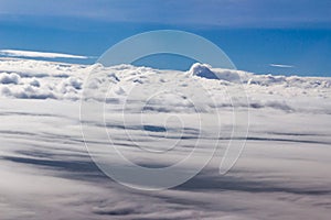 Beautiful cloudscape and blue sky from aerial view, nature view from above the sky and clouds. White clouds and blue sky view like