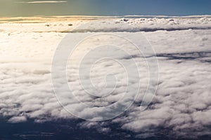 Beautiful cloudscape and blue sky from aerial view, nature view from above the sky and clouds. White clouds and blue sky view like