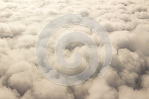 Beautiful cloudscape and blue sky from aerial view, nature view from above the sky and clouds. White clouds and blue sky view like