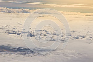 Beautiful cloudscape and blue sky from aerial view, nature view from above the sky and clouds. White clouds and blue sky view like