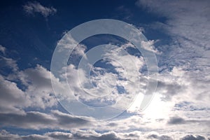 Beautiful cloudscape with fluffy white clouds high in the stratosphere on a sunny day