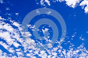 Beautiful cloudscape over horizon. Blue sky and clouds.