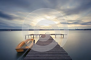 Beautiful cloudscape over the lake long exposure