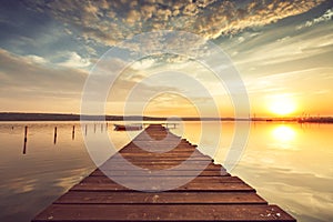 Beautiful cloudscape over the lake, sunset shot