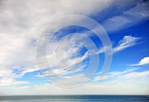 Beautiful cloudy sky with deep blue sea