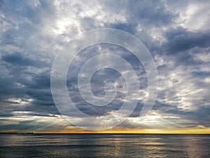 Beautiful cloudy sunset in the Caribbean Sea