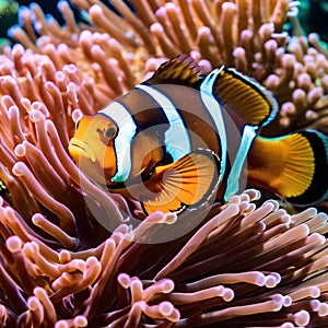 Beautiful clown fish swim under the sea