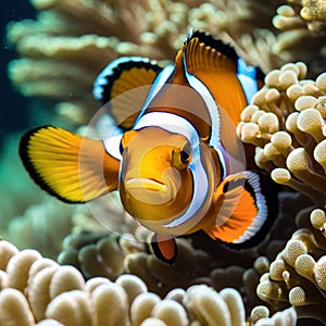 Beautiful clown fish swim under the sea
