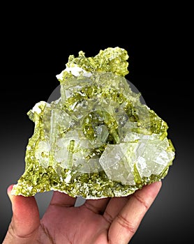 beautiful cluster of green tourmaline with quartz crystal mineral specimen from Chappu Skardu Pakistan photo