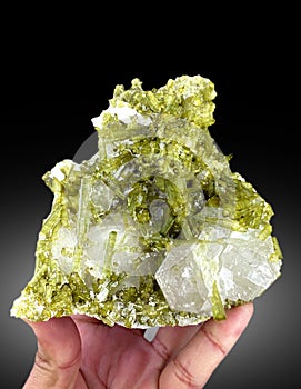 beautiful cluster of green tourmaline with quartz crystal mineral specimen from Chappu Skardu Pakistan photo
