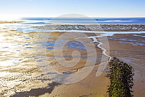 Beautiful coast mudflats and wadden sea seascape landscape Dorum Germany