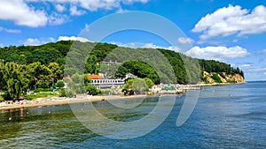 Beautiful coastal landscape with a high cliff over the Baltic Sea in Gdynia Orlowo, Pomeranian Voivodeship