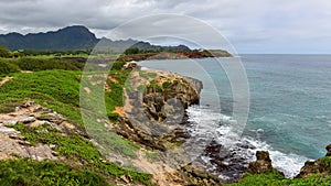 Beautiful coastline along Mahaulepu Heritage Trail in Kauai Island