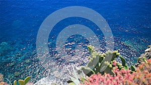 Beautiful coastline at Cinque Terre, Liguria, Italy. Transparent turquoise clear water