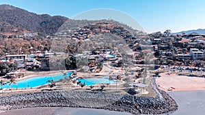 Beautiful coastline and cityscape of Airlie Beach, Queensland. A