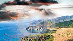 Beautiful coastline landscape of Big Sur, California in summer s