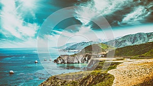 Beautiful coastline landscape of Big Sur, California in summer s