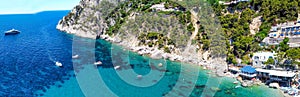 Beautiful coastline in Marina Piccola, Capri. Aerial view from drone