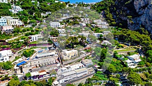 Beautiful coastline in Marina Piccola, Capri. Aerial view from drone