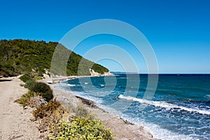 The beautiful coastline in Mathraki, one of the Diapontia islands northwest of Corfu, Greece