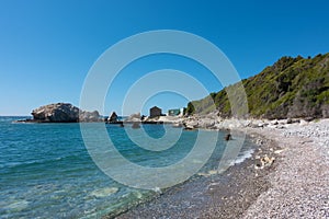 The beautiful coastline in Mathraki, one of the Diapontia islands northwest of Corfu, Greece