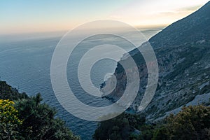 Beautiful coastline with mountains and rocks in Greece